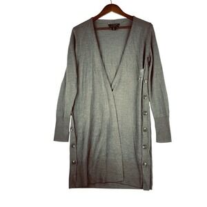 Tahari Womens S Merino Wool Blend Long Gray Cardigan Acrylic Sweater